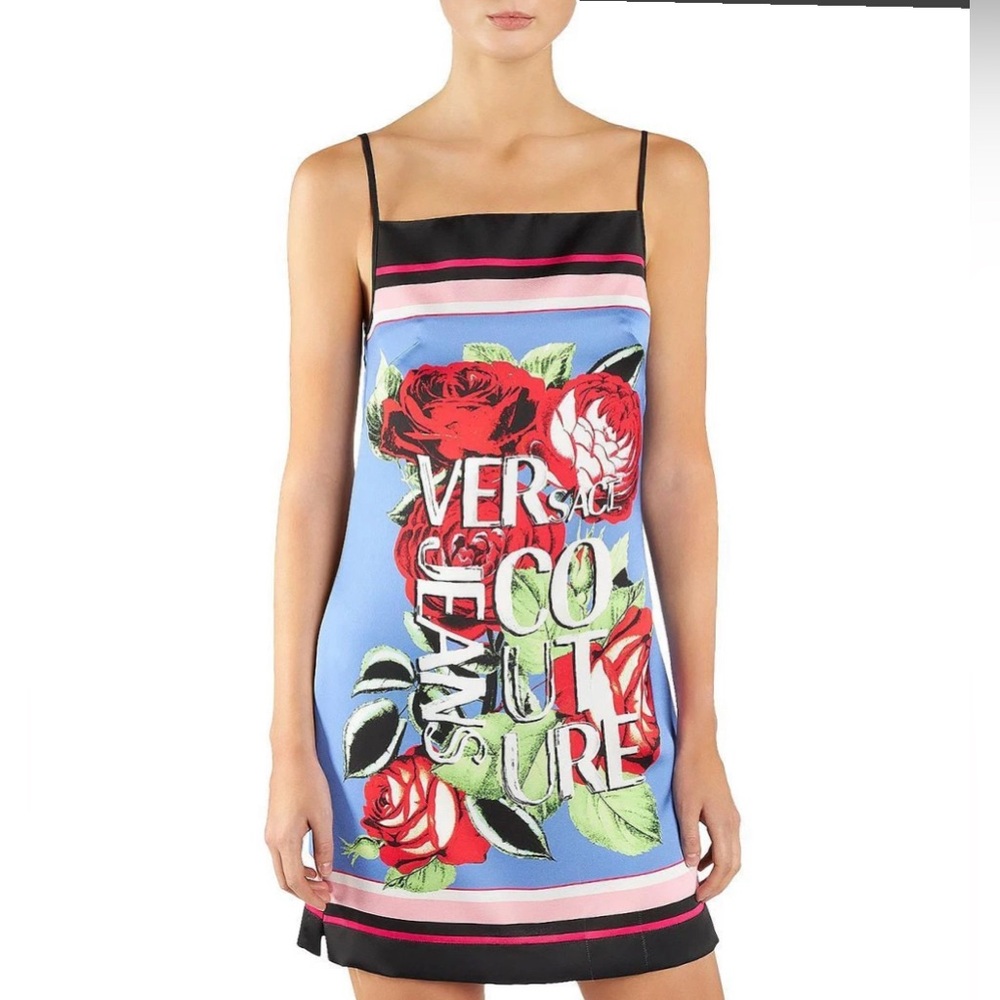 VERSACE JEANS COUTURE Blue Satin Mini Sheath Dress Size 2 (NWT)